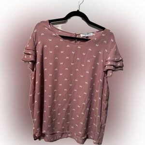 EUC Sweet Rain pink 3X blouse ruffled sleeves and butterfly print